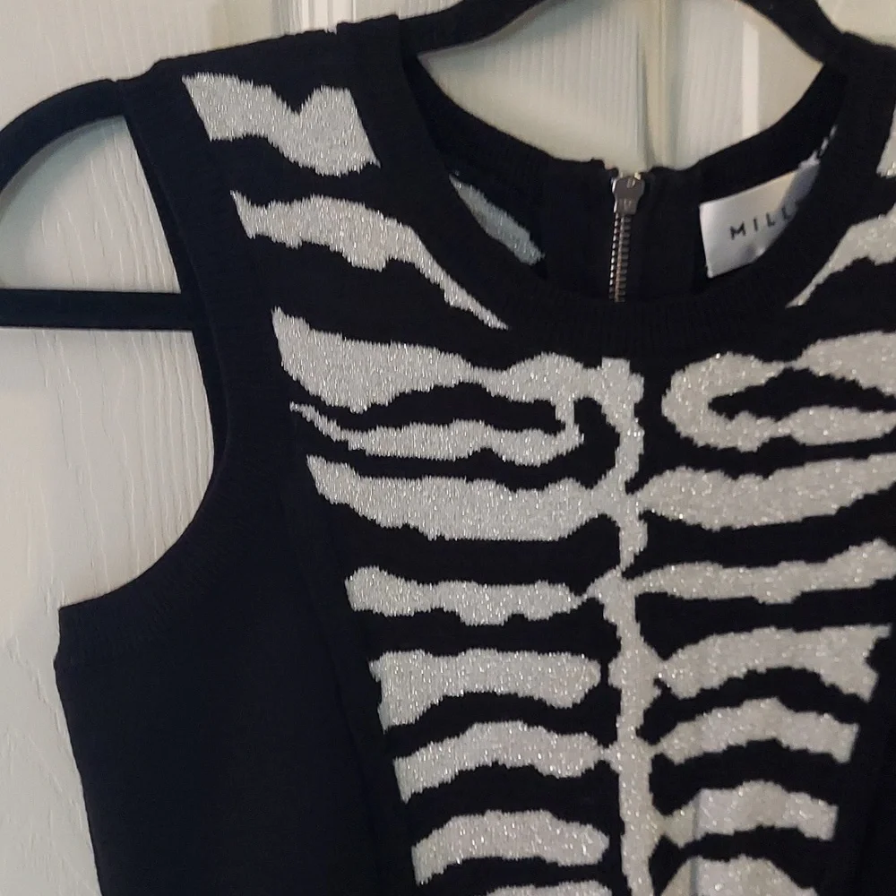 Milly Black Sleeveless Stretchy Sweater Dress Petite Zebra Print